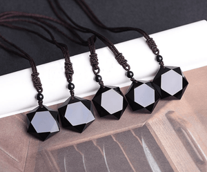 Black Obsidian Pendant Necklace Obsidian Star Pendant