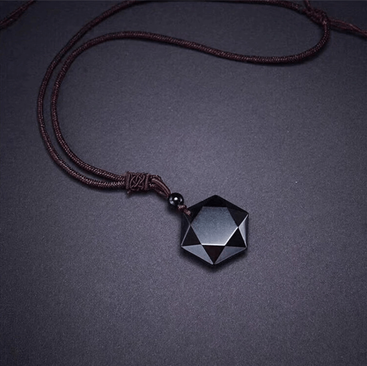 Black Obsidian Pendant Necklace Obsidian Star Pendant