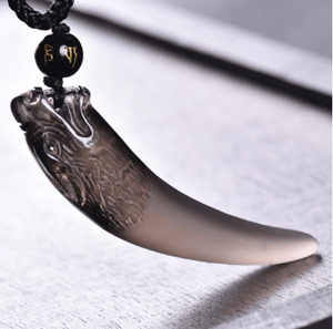 Ice Black Obsidian Wolf Tooth Pendant Mineral Jewelry